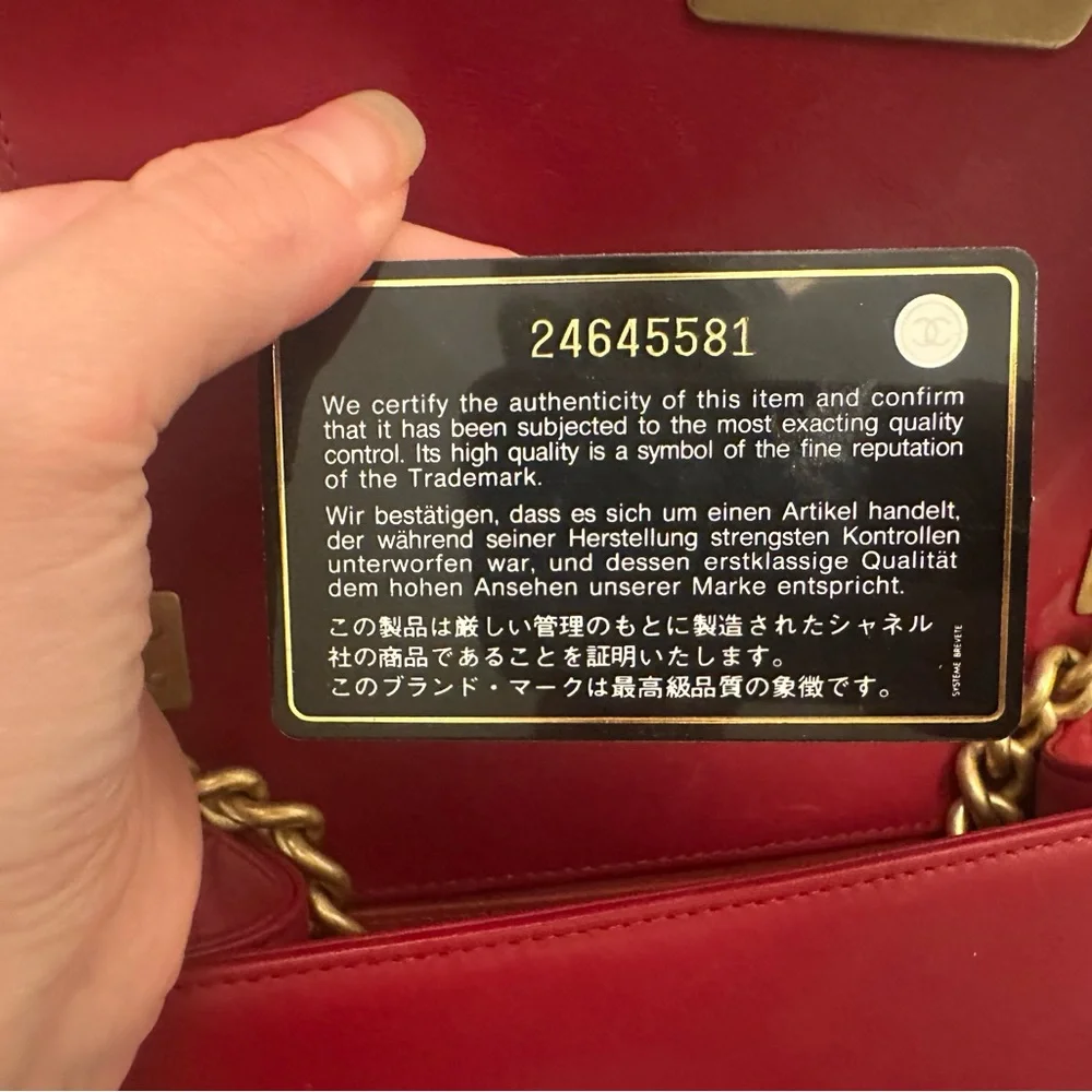 CHANEL Red Quilted Boy Flap Bag with Gold Chain and Hardware